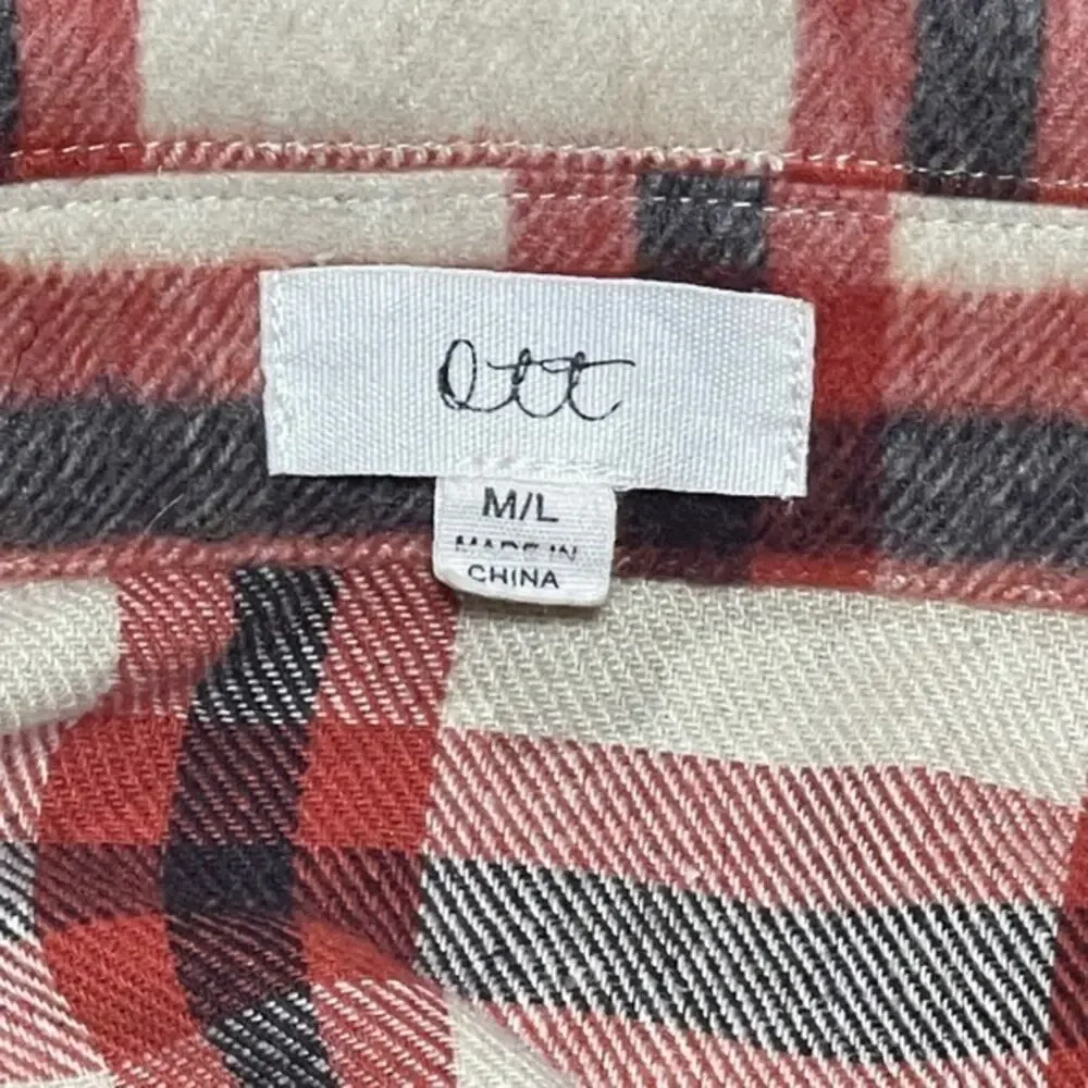 Ott Flannel Shirt Jacket‎ Oatmeal Red Black Plaid Medium / Large